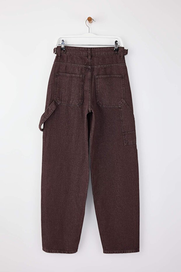 Kahverengi*001 Yüksek Bel Bol Kesim Loose Baggy Jeans TWOAW24JE00308 - 6