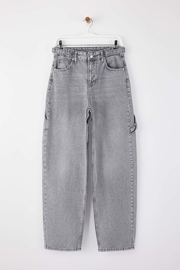 Gri Yüksek Bel Bol Kesim Loose Baggy Jeans TWOAW24JE00308 - 5