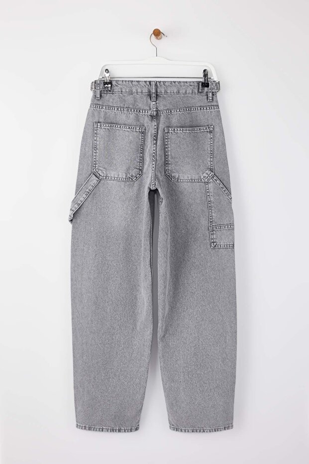 Gri Yüksek Bel Bol Kesim Loose Baggy Jeans TWOAW24JE00308 - 6