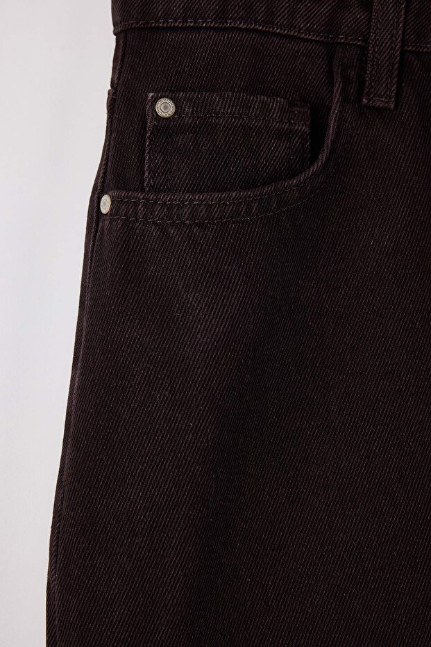 Kahverengi Yüksek Bel %100 Non-Stretch Pamuk A Shape Denim Etek TBBAW23AZ00042 - 4