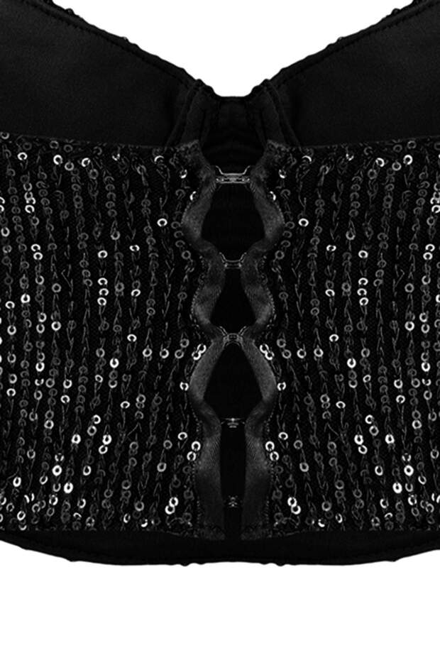 Siyah Payet Vücudu Saran Crop Party Bluz TPRSS26BZ00014 - 3