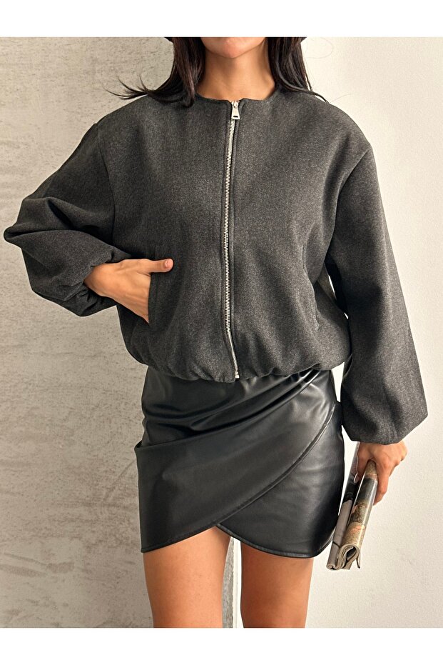 Kadın Kaşe Bomber Ceket - 4