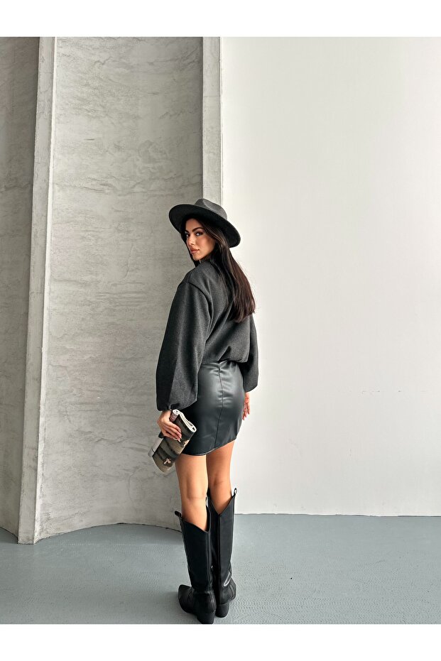 Kadın Kaşe Bomber Ceket - 5