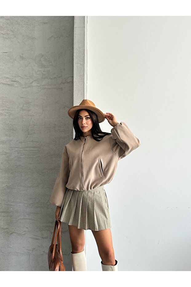 Kadın Kaşe Bomber Ceket - 5