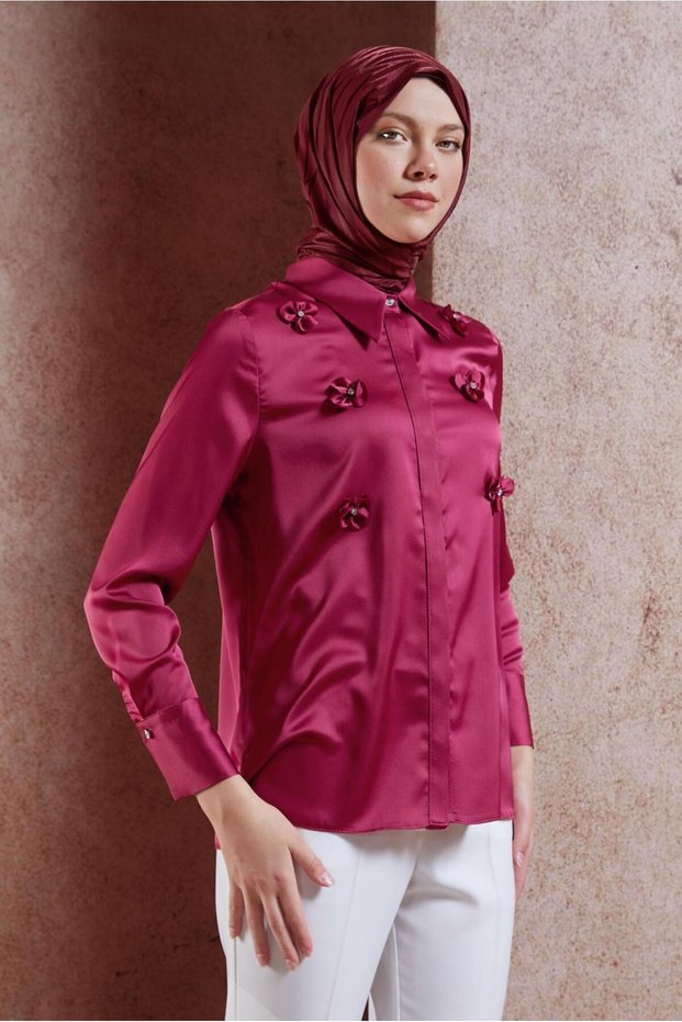 Satin Blouse with Flower Detail 44632