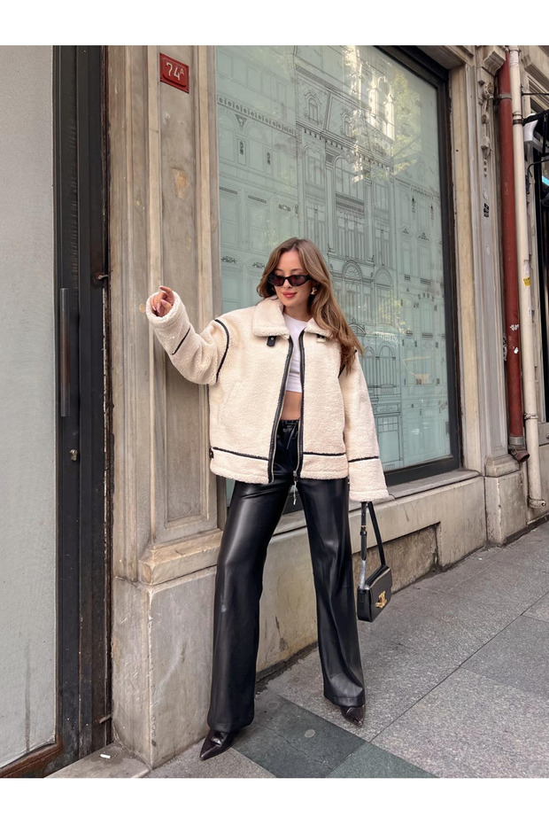 Suni Kürklü Peluş Ceket - 1