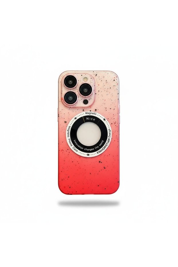 Apple iPhone 13 Pro Compatible Spotted Transparent Slim Magsafe Case Red