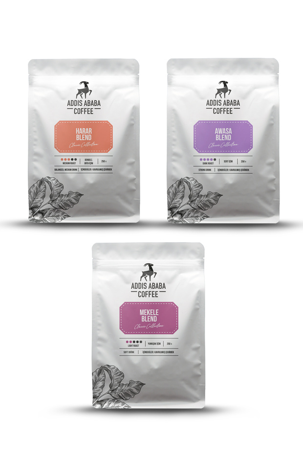 Ethiopia 3-Piece Trial Set Espresso Whole Bean Coffee (3X250 Gr.) 750 Gr. Sert Bitter- Balanced - Flowery