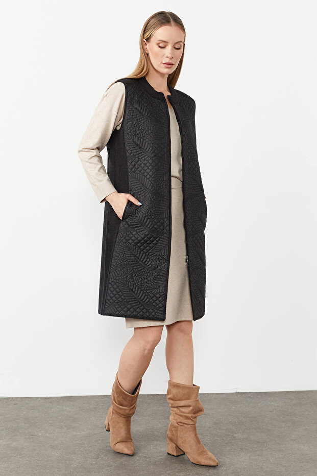 سترة طويلة مبطنة منقوشة - 2