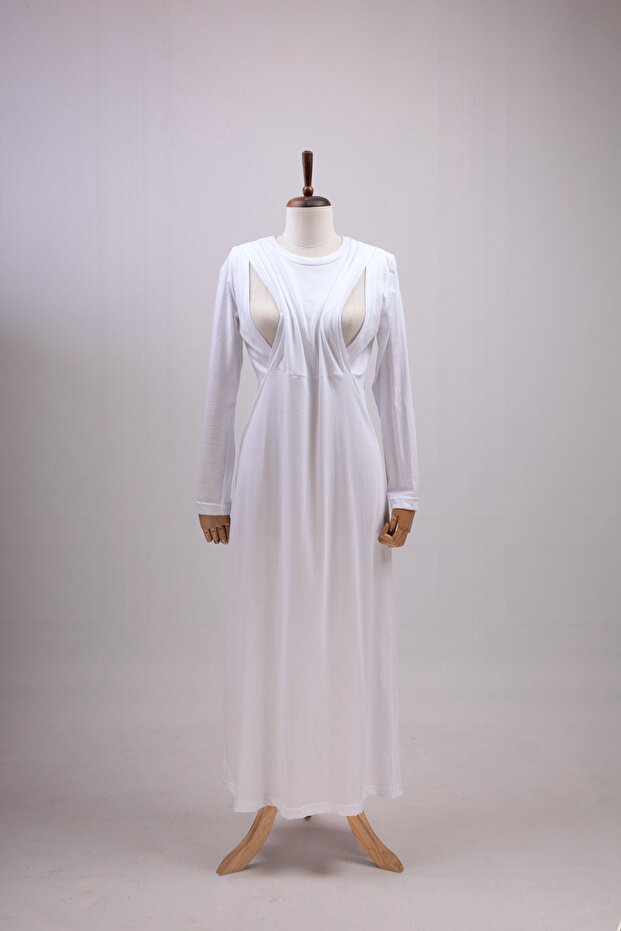 Mersha Collection Mersha Uzun Kol Astar Emzirme Elbisesi - Lohusa İçlik - Emzirme İçlik