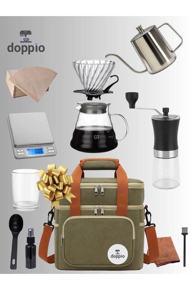 مجموعة ماكينة تحضير القهوة اليدوية V60 Premium Pour Over من 13 قطعة مع مطحنة يدوية وقطارة