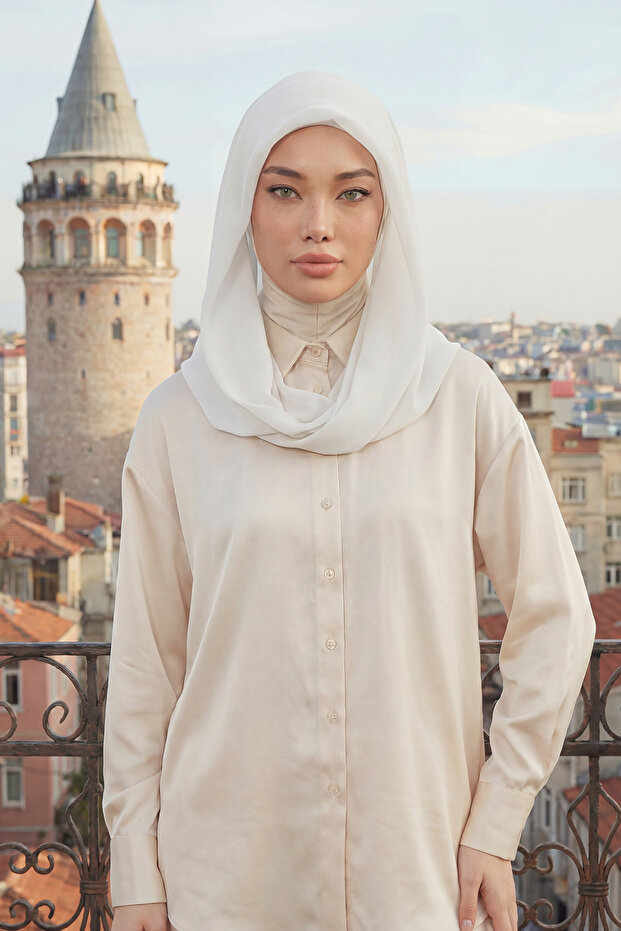 وشاح شيفون عملي من القطن الممشط مع دعامات داخلية، كريمي، PS-45