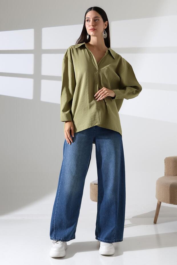 Tek Cep Modal Oversize Kadın Gömlek - 2