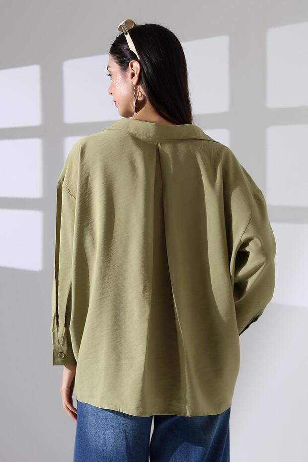 Tek Cep Modal Oversize Kadın Gömlek - 3