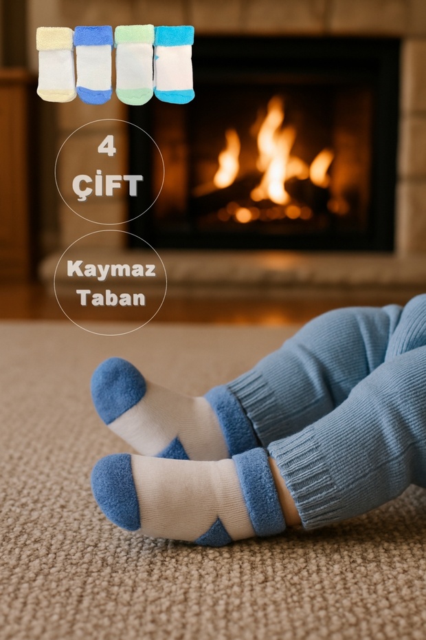 Baby 4-Piece Anti-Slip Silicone Sole Socks Set – Towel Cuffs