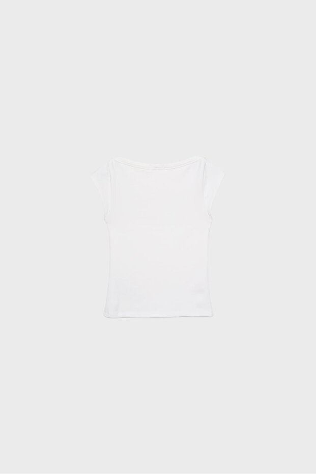 Basic geniş yaka tişört - 6