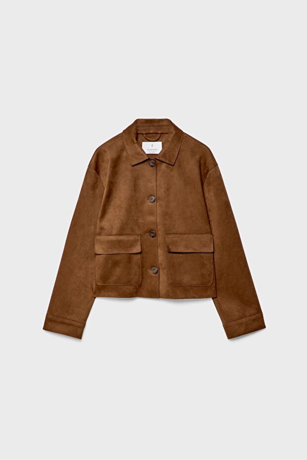 Suni süet cepli ceket - 5