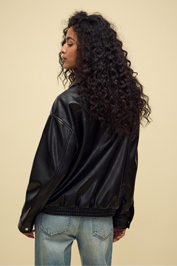 Oversize suni deri ceket - 4