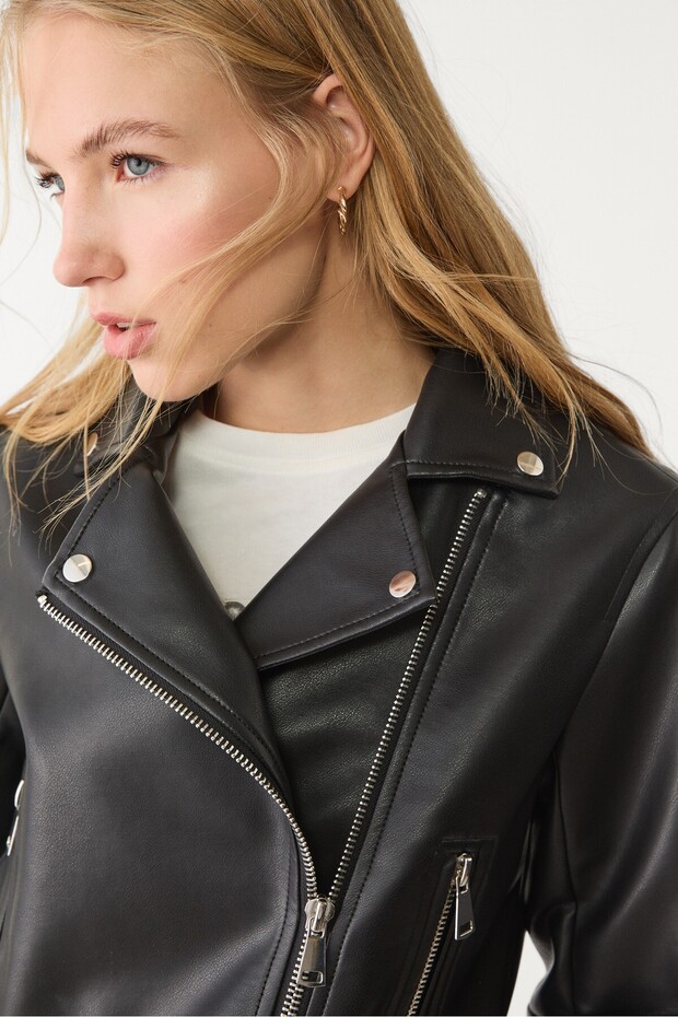 Suni Deri Biker Ceket - 3
