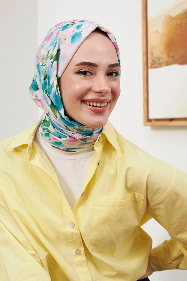 شال من القطن الفسكوزي الأزرق من السلسلة النباتية 3023-06