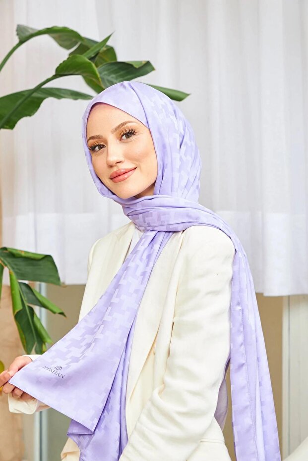 Cross Pattern Silky Jacquard Shawl Lilac 9006-16