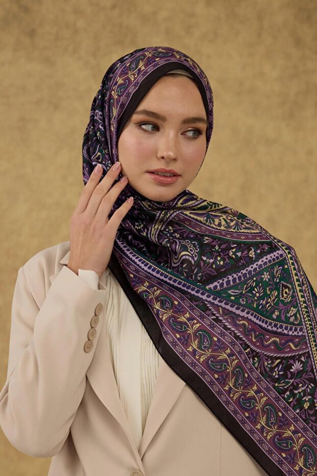 İpekhan Soft Şal Siyah Mor 3051-16 - 3