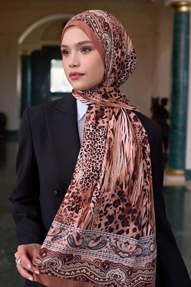 شال فوال منقوش حرير رقيق رقم الموديل: 9802-06 - 3