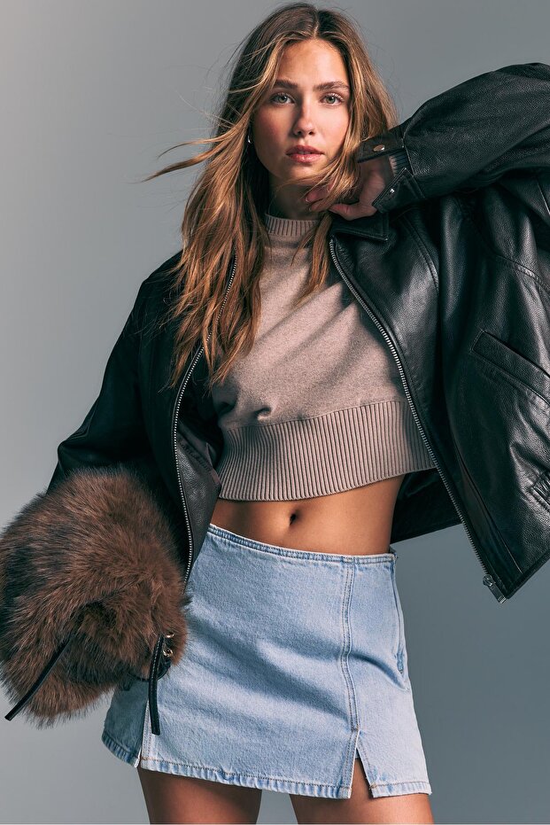 Yırtmaçlı mini şort etek - 2