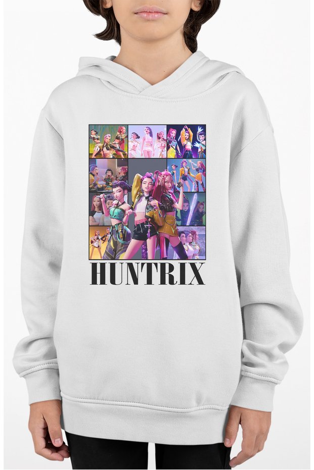 Illustrated Huntrix Printed Children's Hooded Sweatshirt, Unisex Kpop Demon Hunters Themed Hoodie