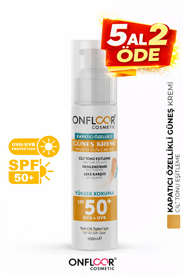 ONFLOOR Ton Eşitleyici Güneş Kremi Spf 50 – Renkli Kapatıcı, Nemlendirici Ve Leke Karşıtı Etki | 100 ml