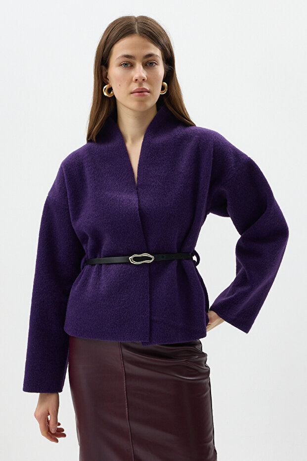 3100A Kemerli Ceket Mor - 1