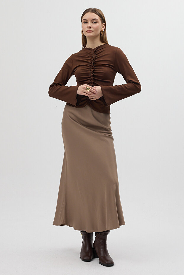 8178A بلوزة برباط أمامي بني - 3