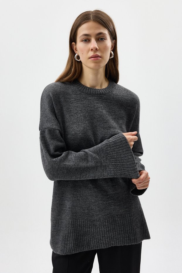 Anthracite Crew Neck Oversized Women's Sweater 2450