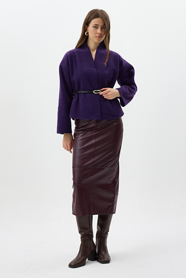 3100A Kemerli Ceket Mor - 7