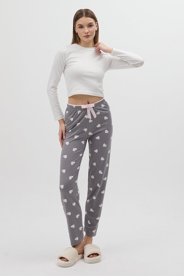 Gray Heart Patterned Women's Pajama Bottoms 4530