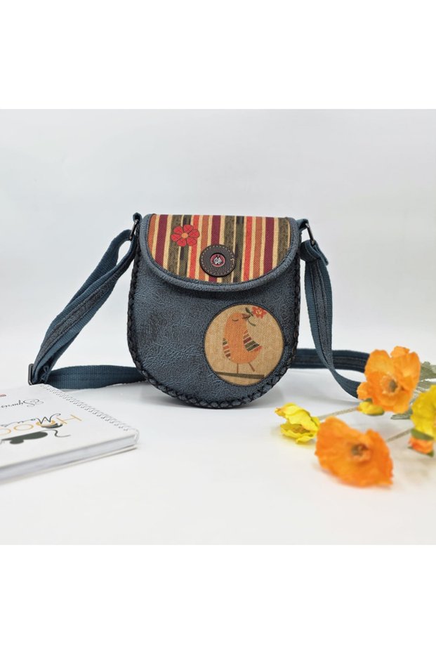 Bird-Shaped Cross-Weave Shoulder Bag, Ethnic Bohemian Style - Petrol