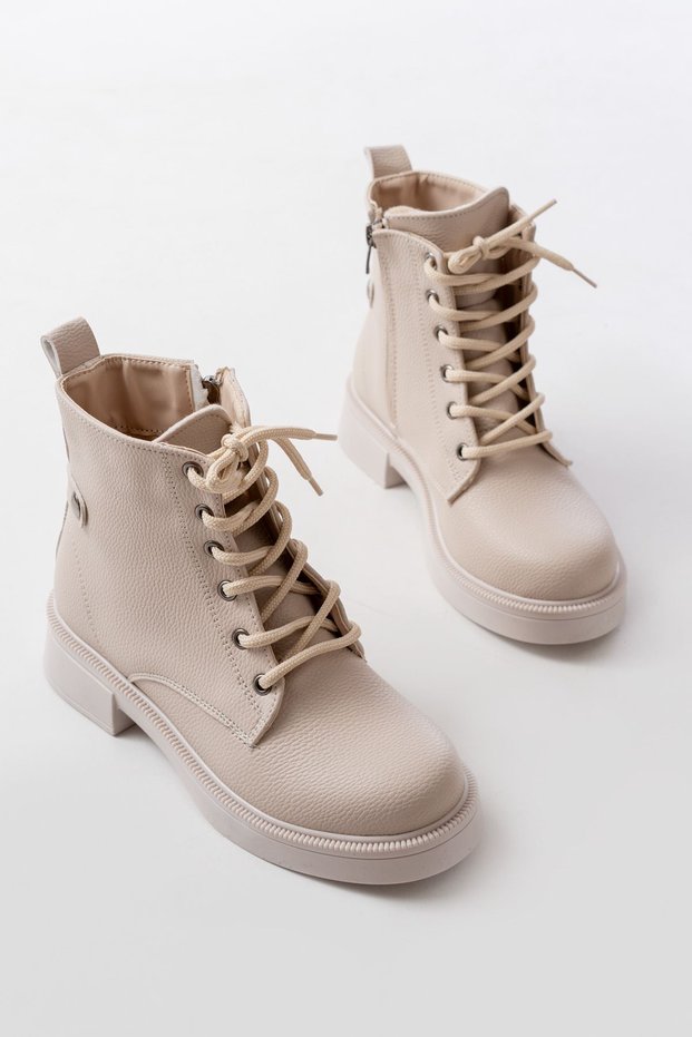 Zri̇n-2003 Premium Beige Galata Lace-Up Zippered Casual Women's Boots