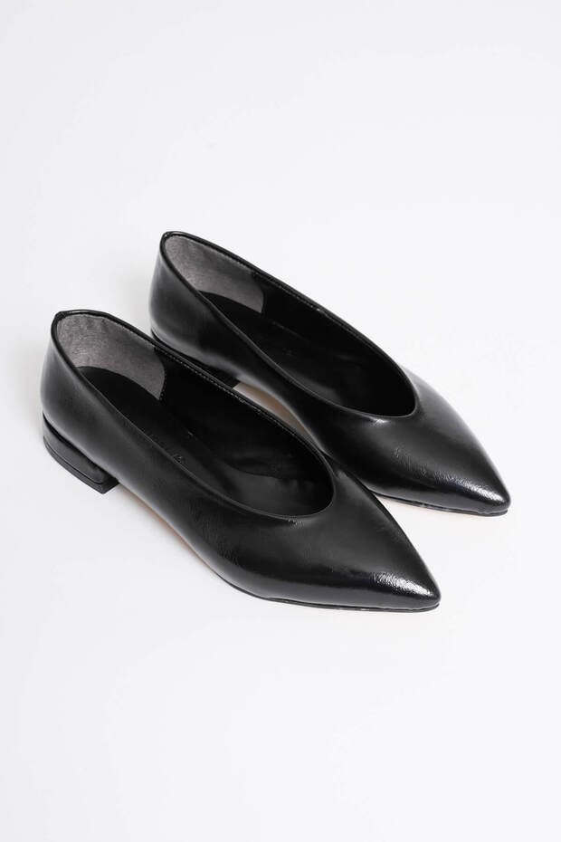 Etnias Premium Black Daily Short Heeled Comfortable Ballerinas
