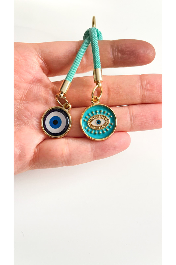 Green String Round Eye Evil Eye Keychain - 8