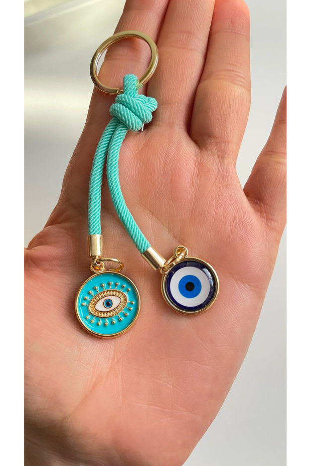 Green String Round Eye Evil Eye Keychain - 1