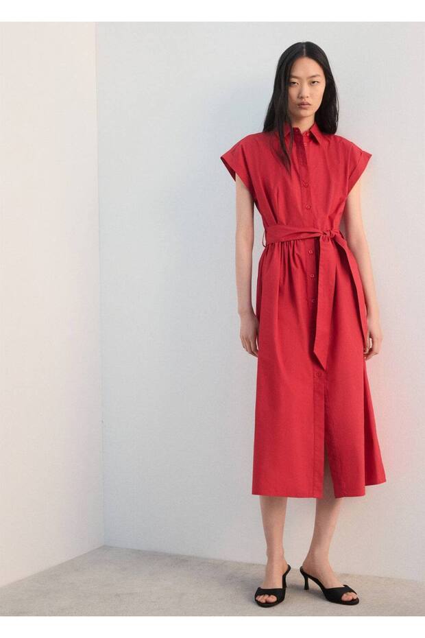 Kemerli gömlek elbise - 2