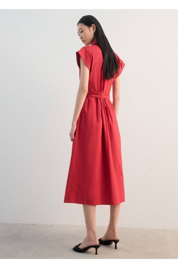 Kemerli gömlek elbise - 4