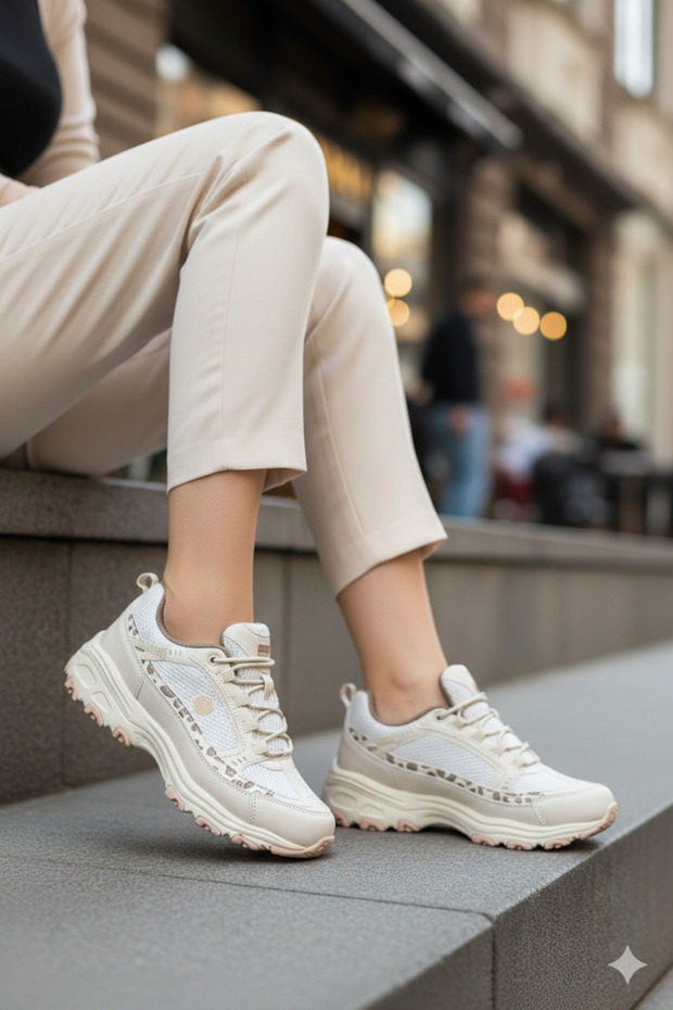 Camouflage Leopard Pattern Detailed Women's Sports Shoes 002 21305-Z
