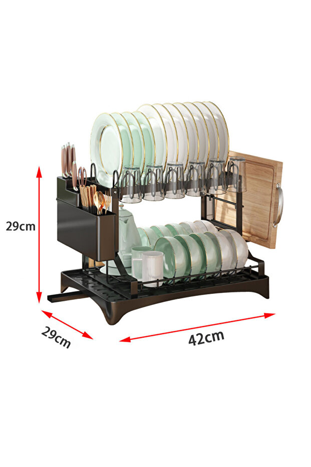 رف تجفيف أطباق كبير، منظم مطبخ من الفولاذ المقاوم للصدأ ذو طبقتين - 4