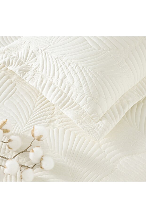 Leaf Ecru Double Bedspread Set - 2