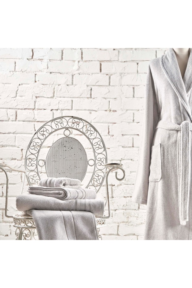 روب حمام قطن ناعم رمادي M - 1