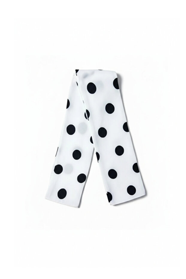 White Large Black Polka Dot Patterned Viscose Scarf - 100X7 cm