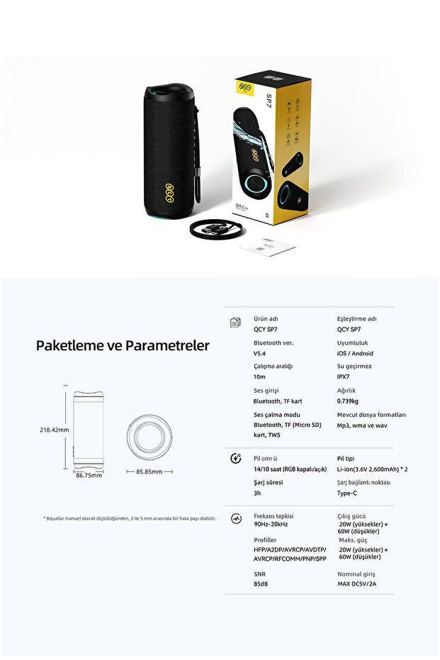 40W Portable Bluetooth Speaker - 14 Hours Listening with Rgb Light Ipx7 and Tf Card Input - 7