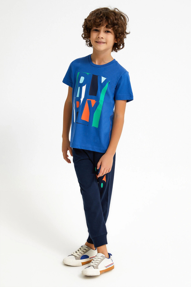 طقم بيجامة للأولاد باللون الأزرق الكوبالت من روليبولي - 3