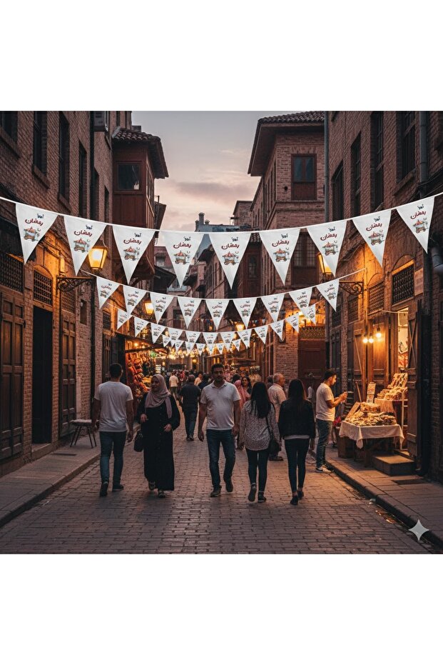 زينة رمضان اعلام قماش بشعار اهلا رمضان 12 قطعه ب400 سم